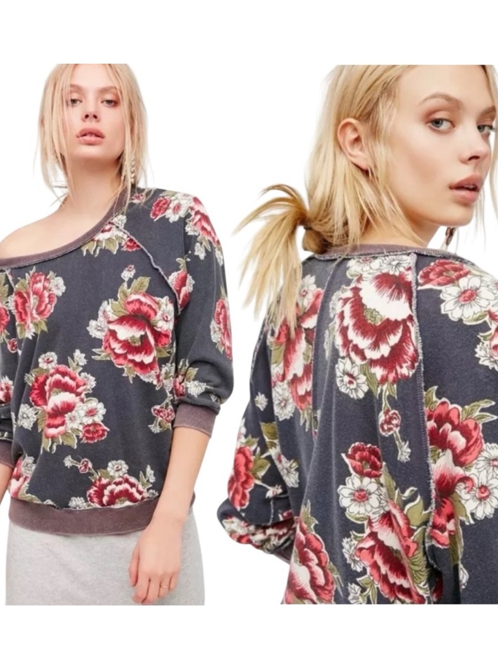 Free people Go On Get Floral Sweatshirt In Black size s